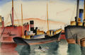 Agenor Asteriadis, The harbour of Piraeus, April 4th 1927, watercolour, 45 x 49.5 cm